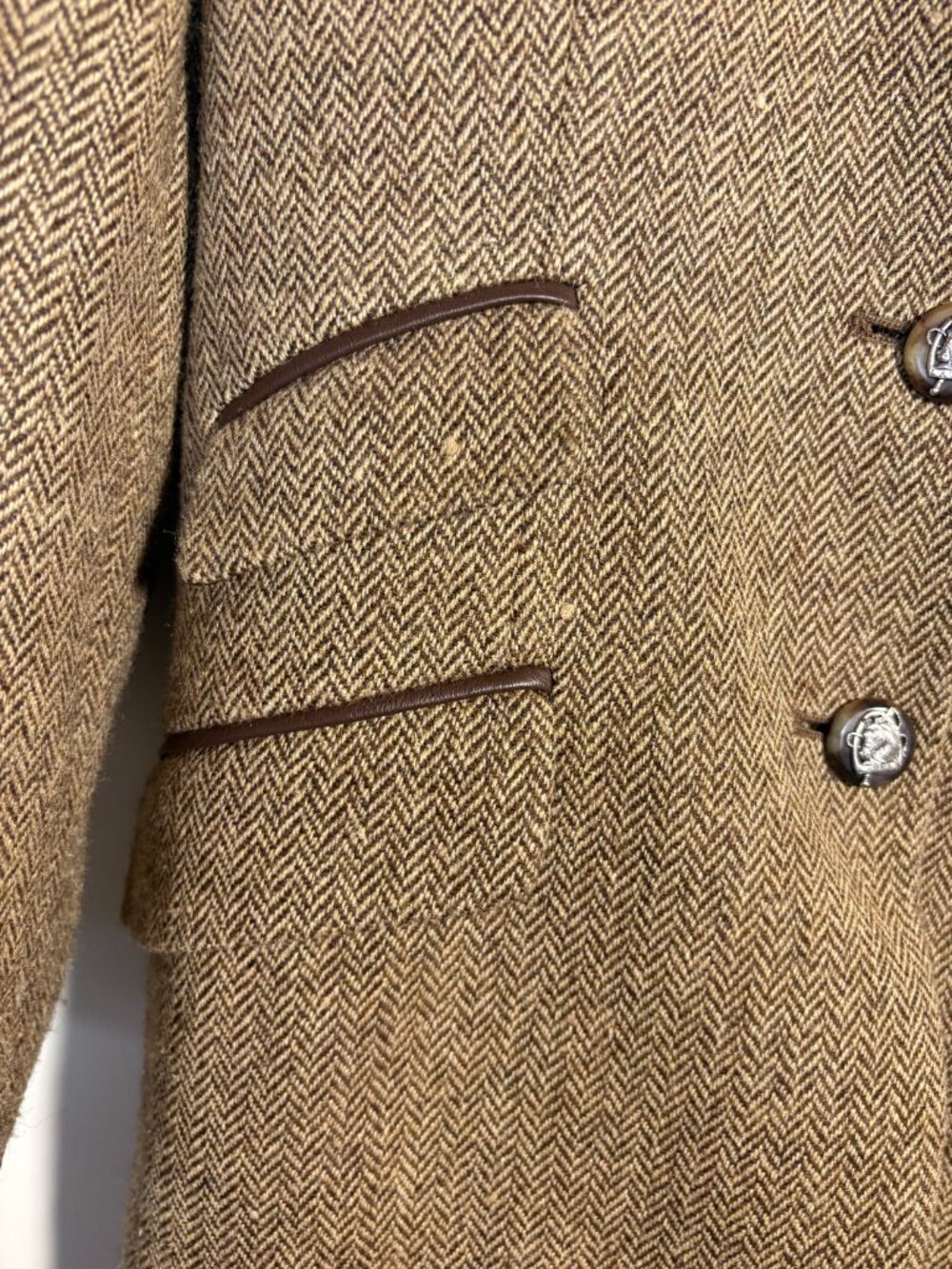 Lauren Ralph Lauren 4P Wool Silk Herringbone Tweed Equestrian Blazer Brown - Picture 7 of 15